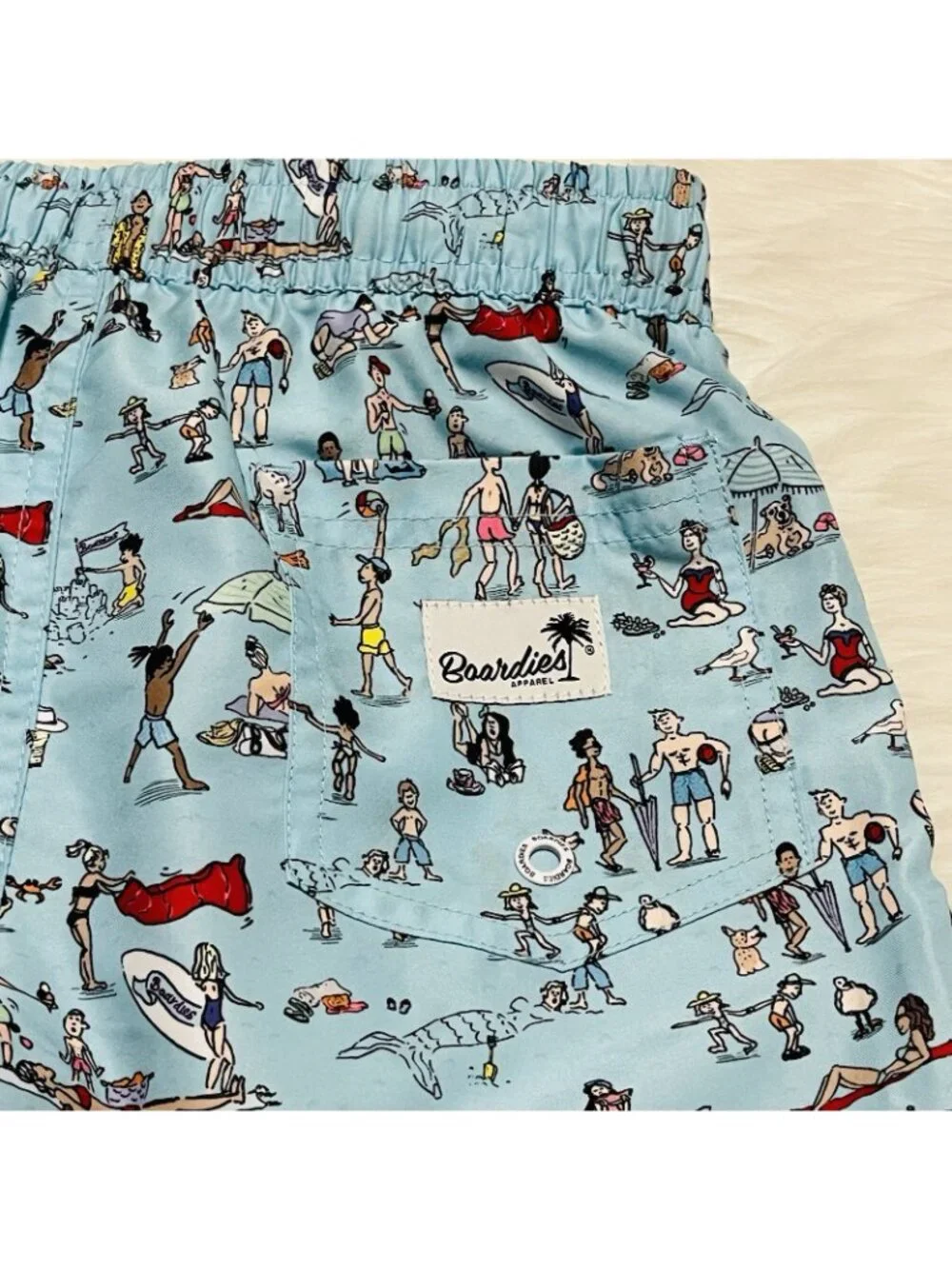 NEW Boardies Apparel Boy's Beach Folk Swim Trunks Light Blue Wet Bag Age 3/4Y